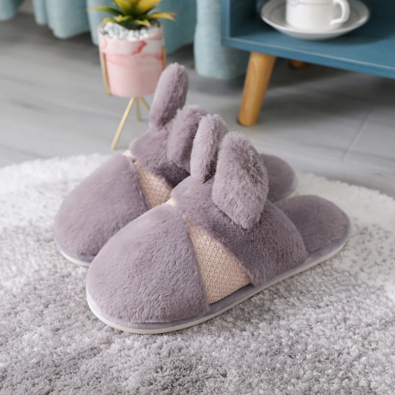 Winter Home Slipper Cotton Women Indoor Outdoor House Shoes Cartoon Female Non-Slip Mute Warm Floor Slippers Fur For Women Hairy