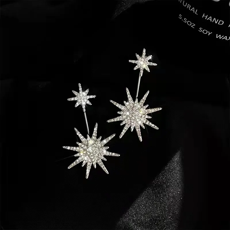 Luxury Eight Awn Star Earrings 2022 New Trend Personalized Design Super Flash High Carbon Diamond Zircon Earring images - 6