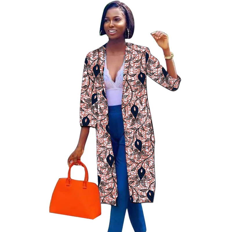 Cardigan Design Women's Long Blazers Three Quarter Sleeve Coats Trendy African Print Suit Jackets Ladies Ankara Outfit