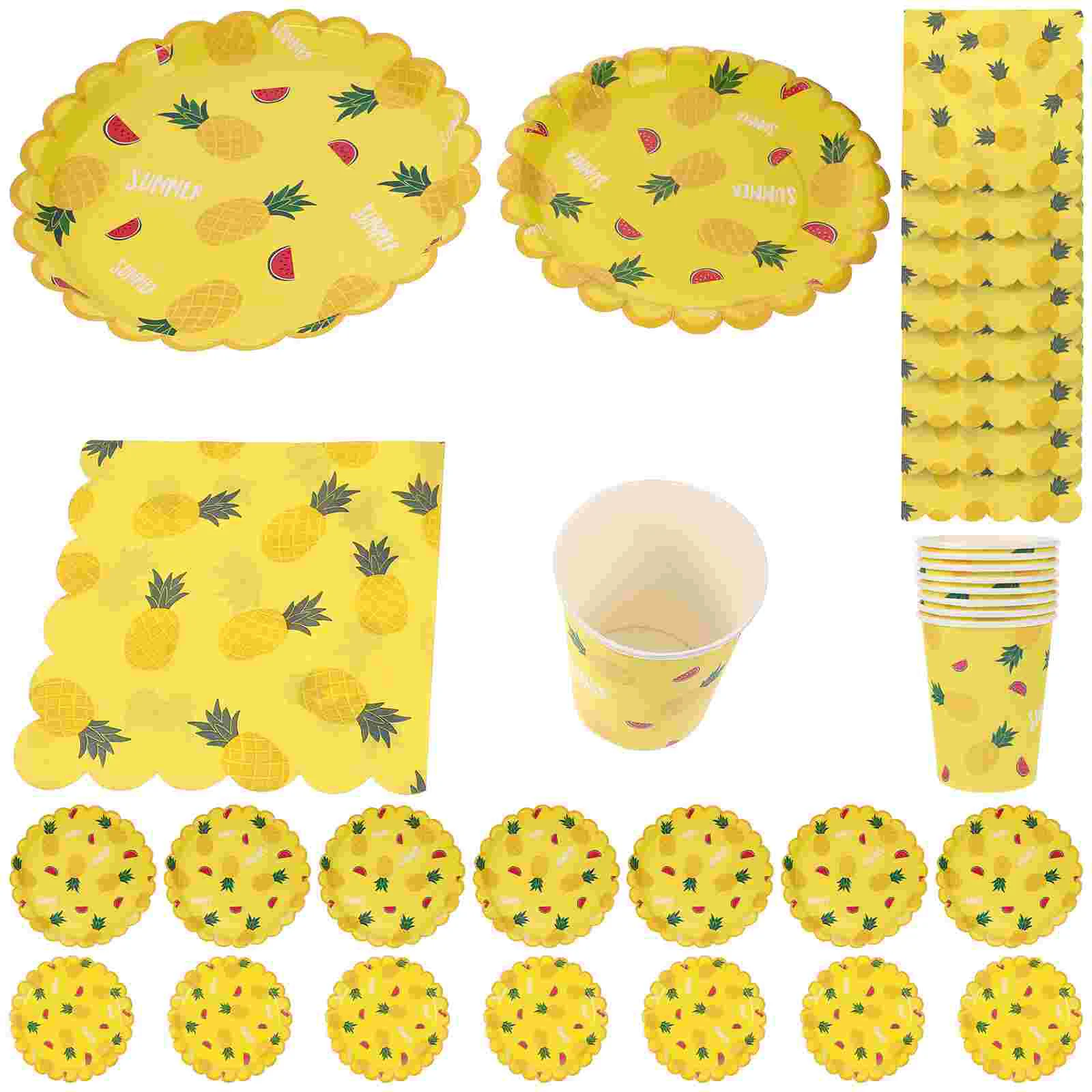 

Pineapple Paper Party Napkins Tableware Set Fruit Plates Plate Disposable Cup Cocktail Wedding Cutlery Dinnerware Luau Tropical