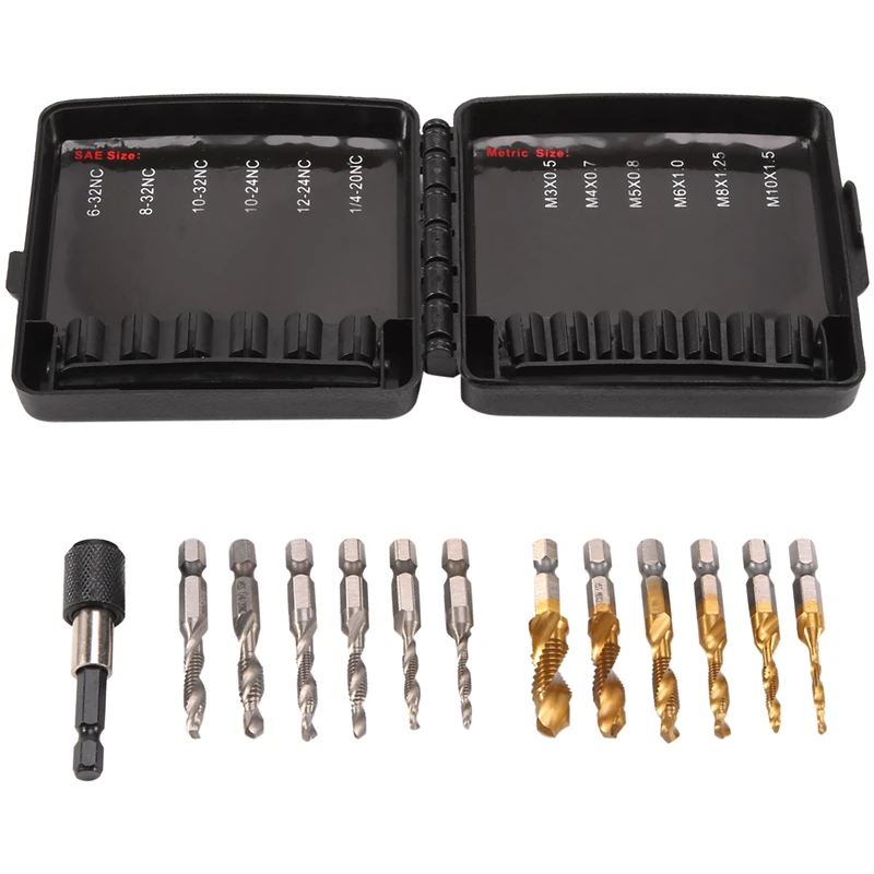 

13PCS 3-In-1 Combination Drill Tap Bits Set For Screw Thread Drilling Tapping Deburring Countersinking