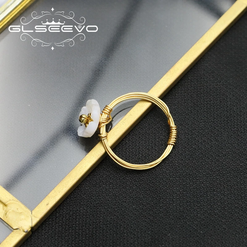 

GLSEEVO Winding Shell Flowers Natural Pearls 18K Electroplated Gold Woman Wedding Ring Fashion Luxury Jewelry Anniversary GR0316