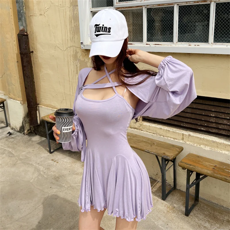 

Новинка 2023, модное темпераментное пикантное платье на бретелях, тонкое повседневное однотонное платье