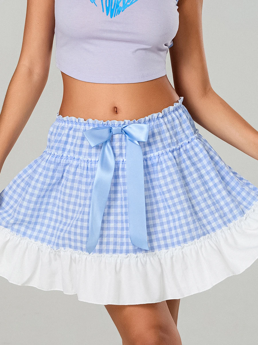 wsevypo Hotsweet милые летние мини-юбки с бантом женские клетчатые короткие юбки