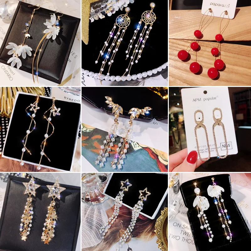 Корейские модные длинные серьги, жемчужные серьги, Подвесные серьги, розовое золото, красные женские серьги, модные серьги