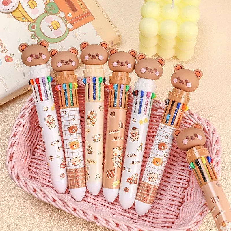

10 Colors Cute Cartoon Bear Ballpoint Pen School Office Supply Stationery Papelaria Escolar Multicolored Pens Colorful Refill