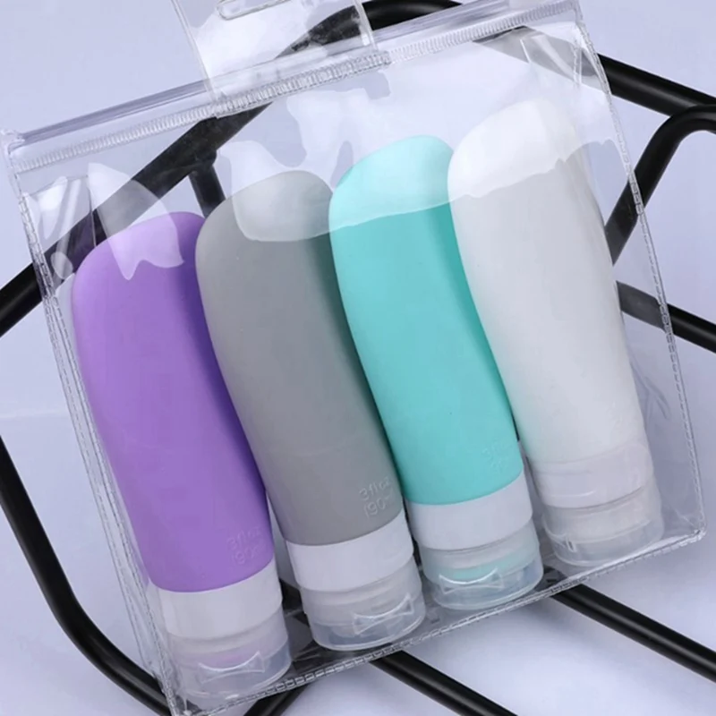 

4Pcs/Set Portable Silicone Travel Bottle Liquid Container Empty Refillable Packing Lotion Points Shampoo Container Cream Trip