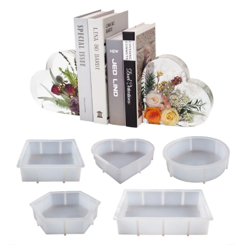

3D Specimen Bookends Silicone Epoxy Resin Mold Large Heart Round Square Hexagon Coaster Candle Holder Craft Casting Home Decor