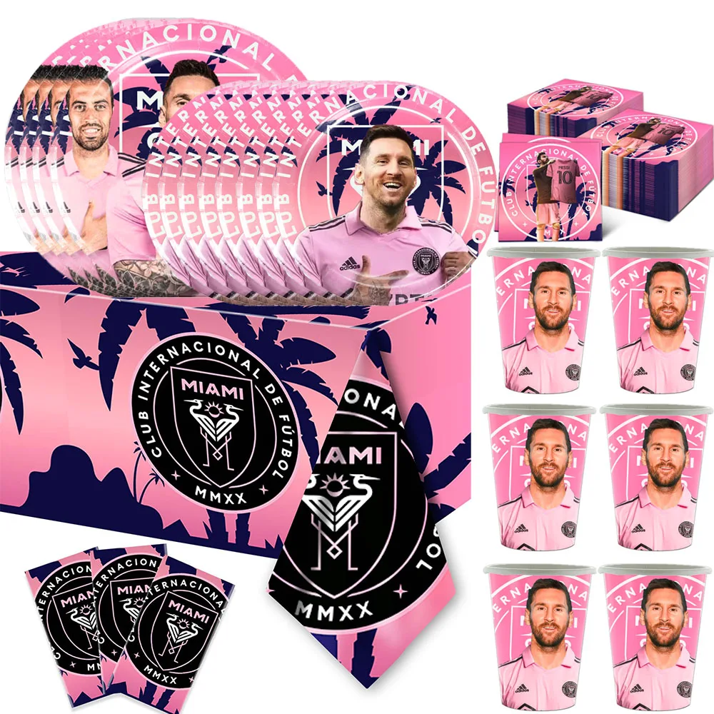 

Messi Miami Football Fiesta Party Decoration Disposable Tableware Cup Plate Tablecloth Kids Boys Adult Birthday Party Supplies