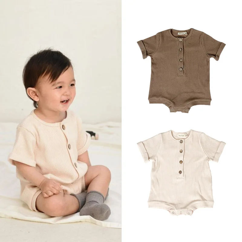 Infant Solid Color Threaded Cotton Simple Jumpsuit 2022 Summer New Color Men's and Women's Baby Casual Rompers