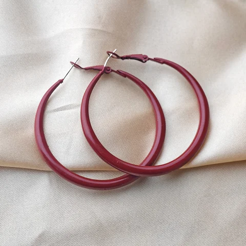 Женские серьги-кольца винные красные