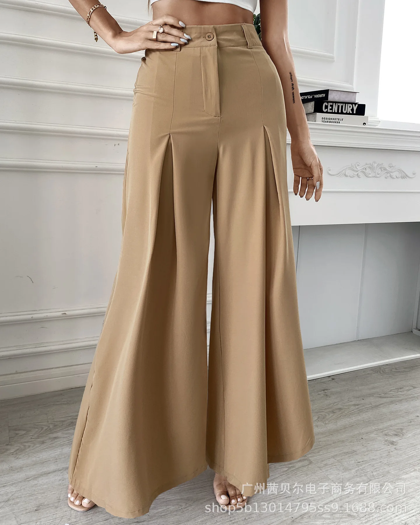 

2022 Summer New Women's Trousers Khaki Wide Leg Pants - Without Belt