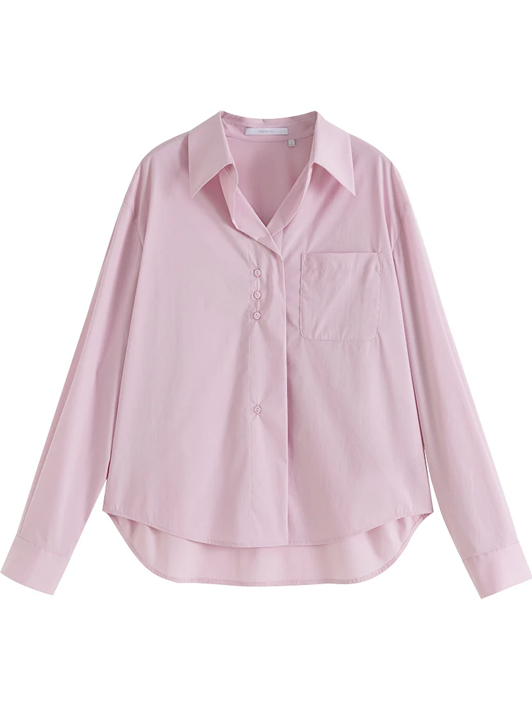 ZIQIAO однотонная хлопковая рубашка Pima французского дизайна с длинным рукавом для