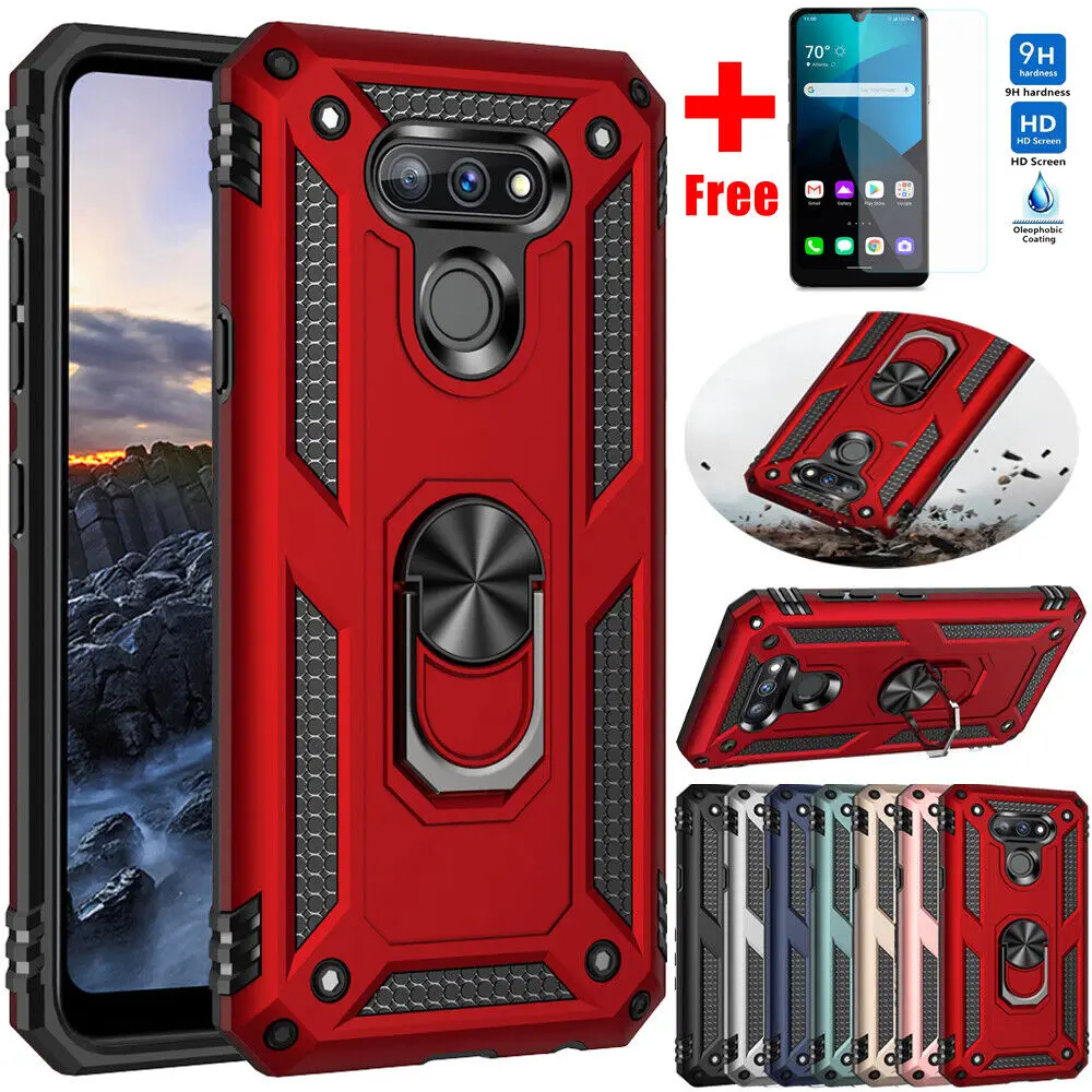 

For LG Harmony 4 Harmony K41 Shockproof Armor Stand Ring Hard Case CoverSergeant Armor Phone Case for +Tempered Glass