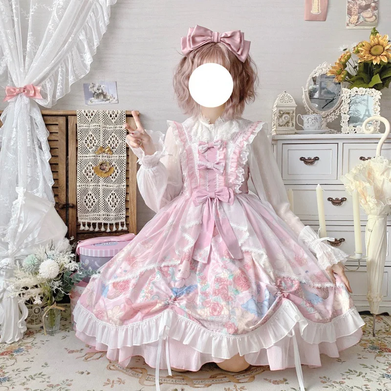 

HAYA Lolita Fashion Dress Jsk Sling Women Japan Summer Refreshing College Style Lolita Dress Princess Dress Cosplay Maid Dress