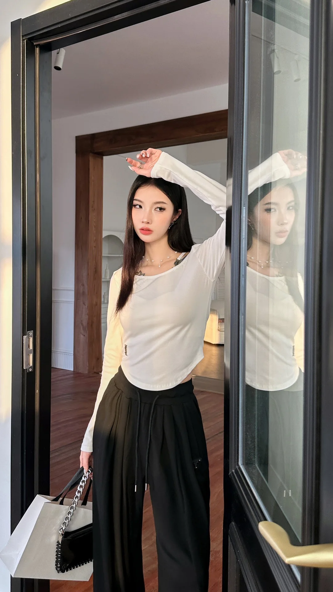 Женские футболка с длинным рукавом Yves Saint Laurent женские эластичные базовые