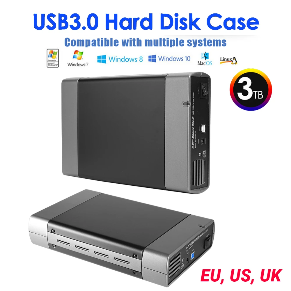 

5.25inch Optical Drive Enclosure USB3.0/2.0 to SATA 8TB External Hard Drive Adapter Support DVD 16 Speed Recording HDD SSD Case
