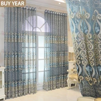 european style curtains for living dining room bedroom light luxury high end embroidered blue tulle curtains french window