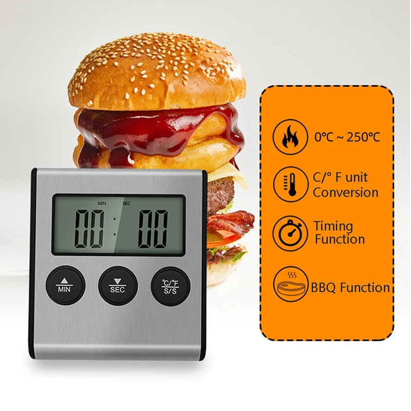 

Digital Kitchen Thermometer LCD Display Long Probe for Grill Oven Food Meat Cooking Alarm Timer Measuring Tools