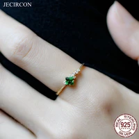 jecircon 100 925 sterling silver retro emerald zircon open ring simple ins gold silver color small fresh party fingle jewelry