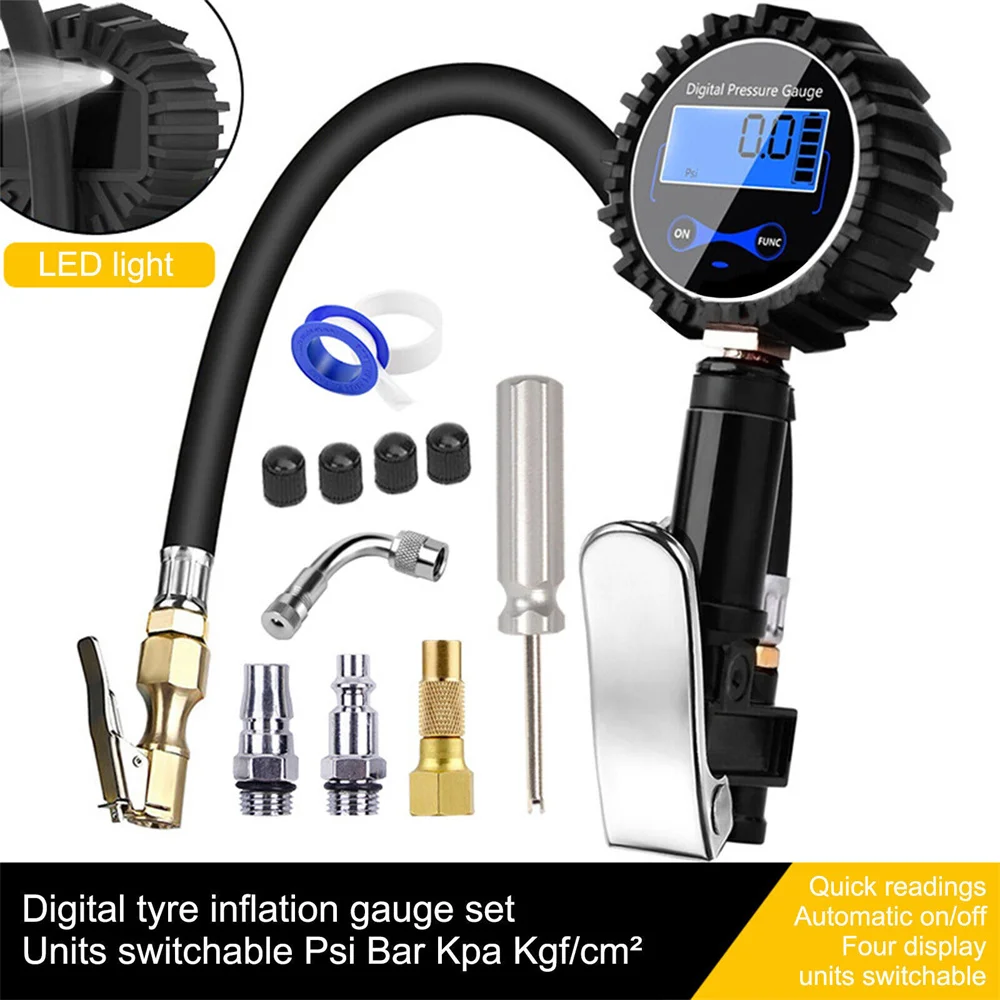 

Digital Tire Inflator Pressure Gauge Air Compressor Pump LCD DisplayLED Backlight Vehicle Tester Inflation Monitoring Manometror