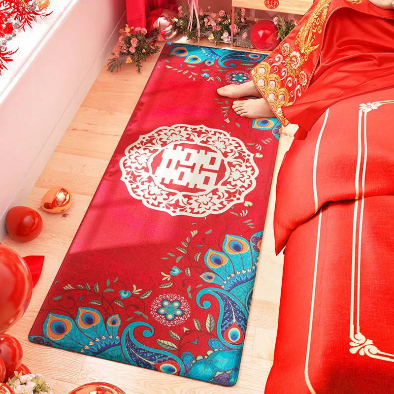 

Festive Red Wedding Bedroom Bedside Carpet Thicker Velvet Bathroom Floor Mat Non-slip Wedding Supplies Decoration Home Door Mat