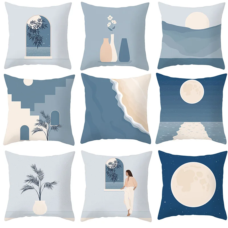 

Современная наволочка в виде абстрактной Луны с морским геометрическим рисунком 45x45 см, декоративная подушка для офиса, дивана, подушки, минималистичный домашний декор
