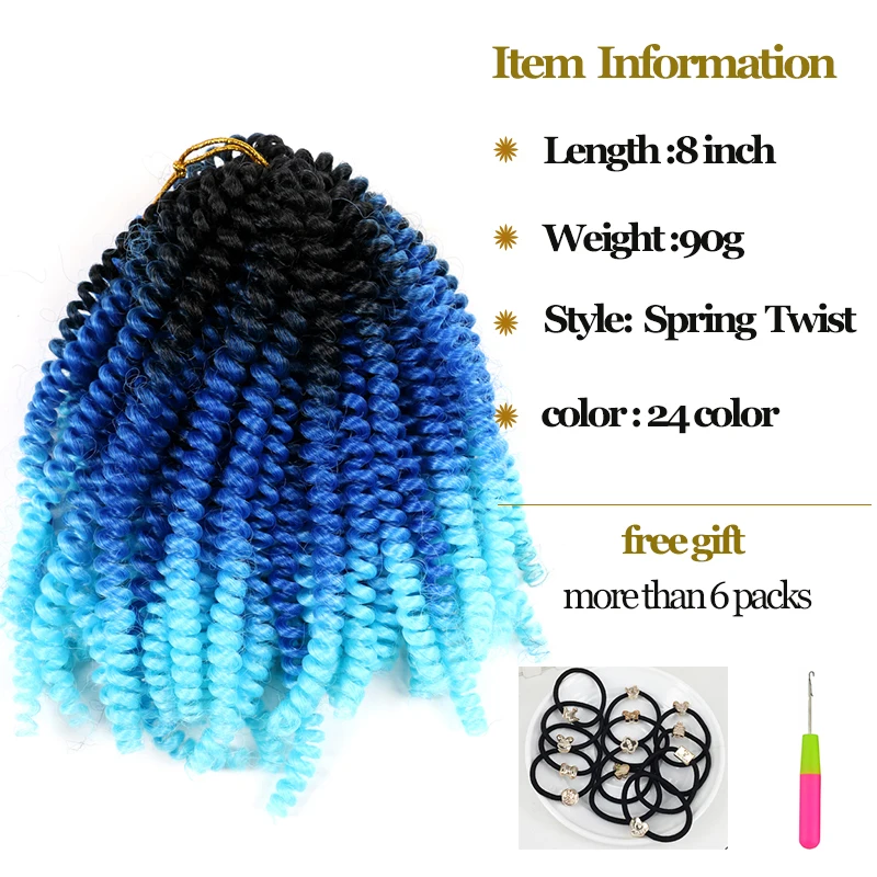 Short Ombre Spring Twist Hair Synthetic Fiber Fluffy Bomb Nubian Twist Hair Black Brown Purple Crochet Braids Hair Style images - 6