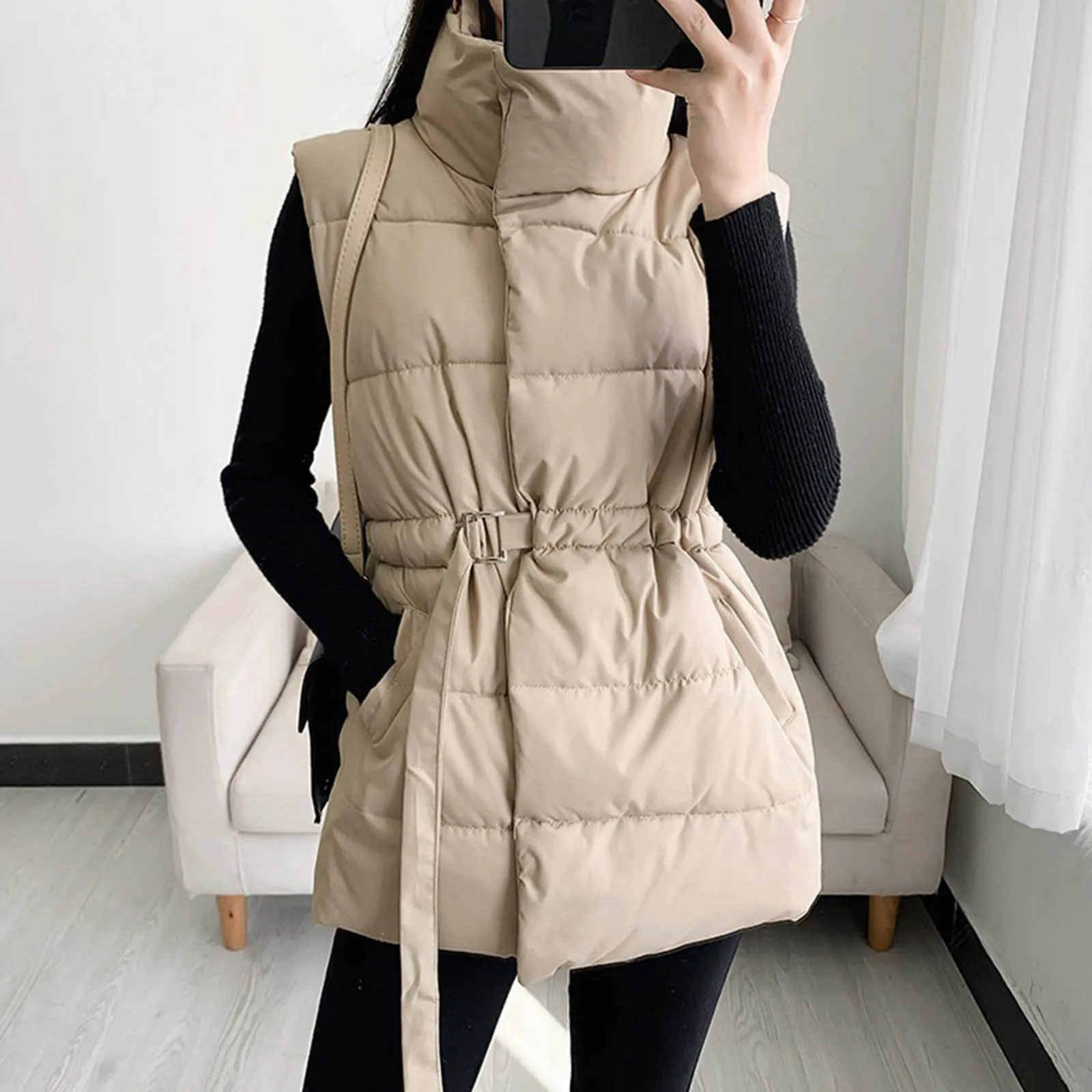 

Новинка 2023, Женский Теплый пуховой жилет, женский короткий ветрозащитный безрукавка с воротником-стойкой, пушистый безрукавка оверсайз с Кулиской