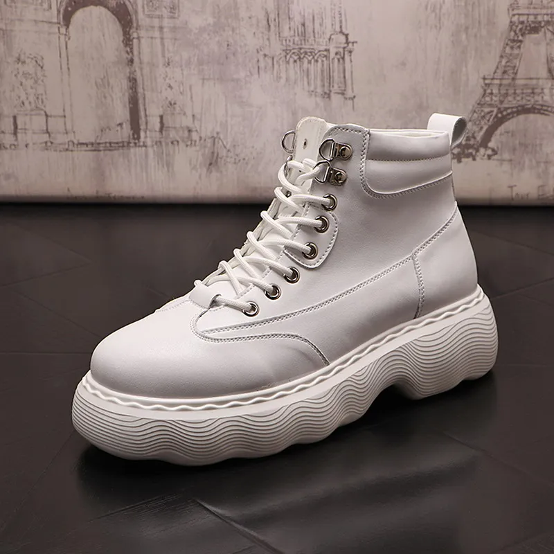 Concise Fashion Mens White Casual Shoes High Top Height Increasing Platform Short Ankle Boots For Male Daily Size 38-43 ERRFC