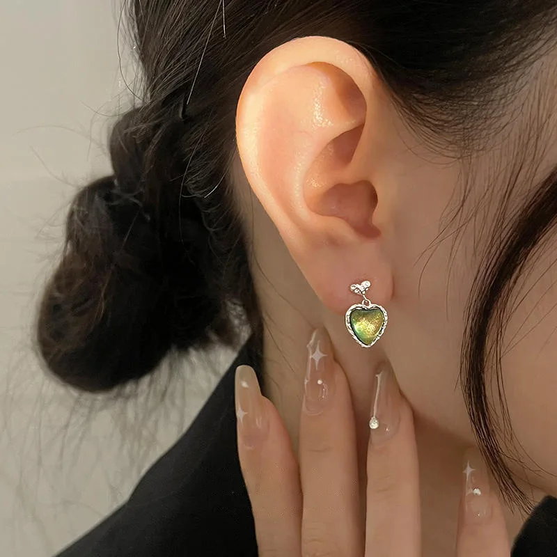 

VENTFILLE Silver Color Moonstone Earrings For Women Girl Gift Love Heart Liquid Lava Mermaid's Tears Jewelry Dropshipping