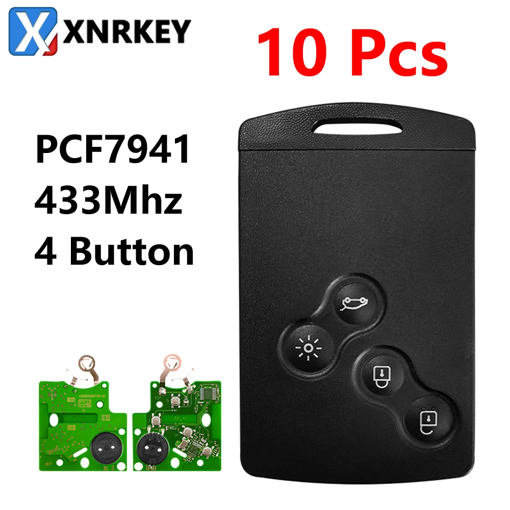 

XNRKEY 10 шт. 4 кнопки смарт-карта дистанционный ключ PCF7941 чип 433 МГц для Renault Megane III Laguna lll