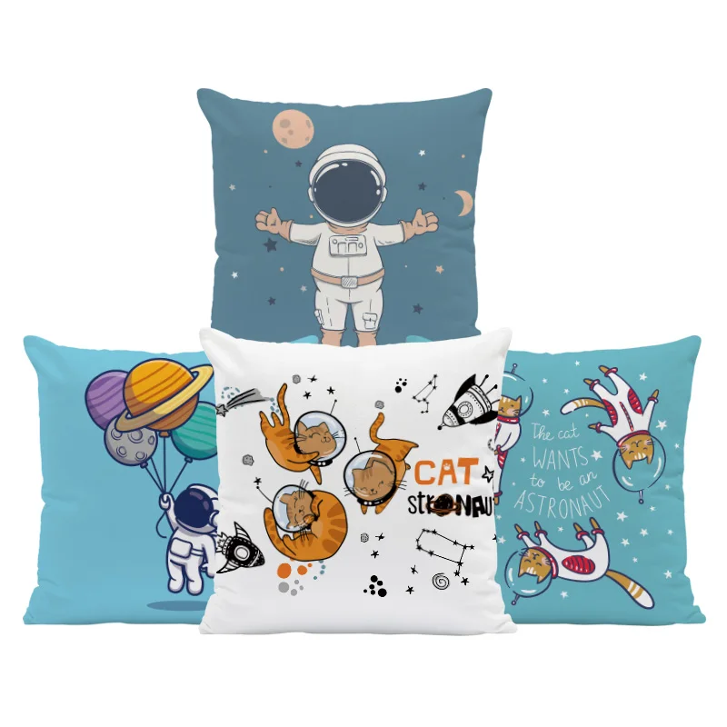 

Creative Fun Cartoon Cushion Cover Astronaut Cat Planet Text Pillowcase
