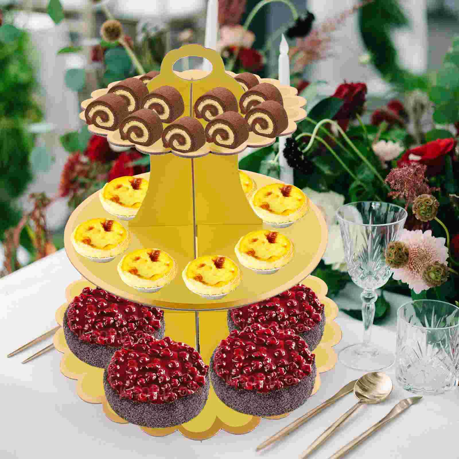 Многоуровневая полка для торта картонная подставка кексов три подноса желтый