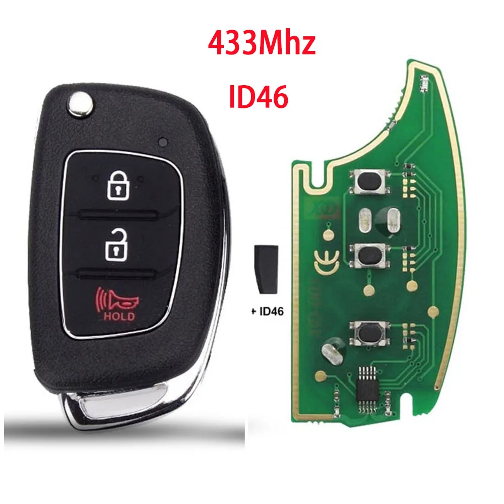 

Car Key 3Buttons 433Mhz With ID46 Car Key Board Control For Hyundai Solaris Accent Tucson l10 l20 l30 Kia Rio Ceed