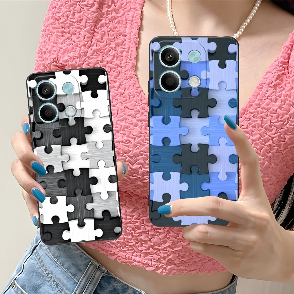 Чехол для мобильного телефона Puzzle Pretty Fashion Xiaomi Redmi Note 13 12 11 10 9 8 7 6 S A Pro Lite Plus 5G черный