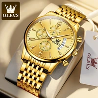 olevs watches mens business quartz chronograph wristwatches luxury stainless steel clock with luminous watch with box relogio