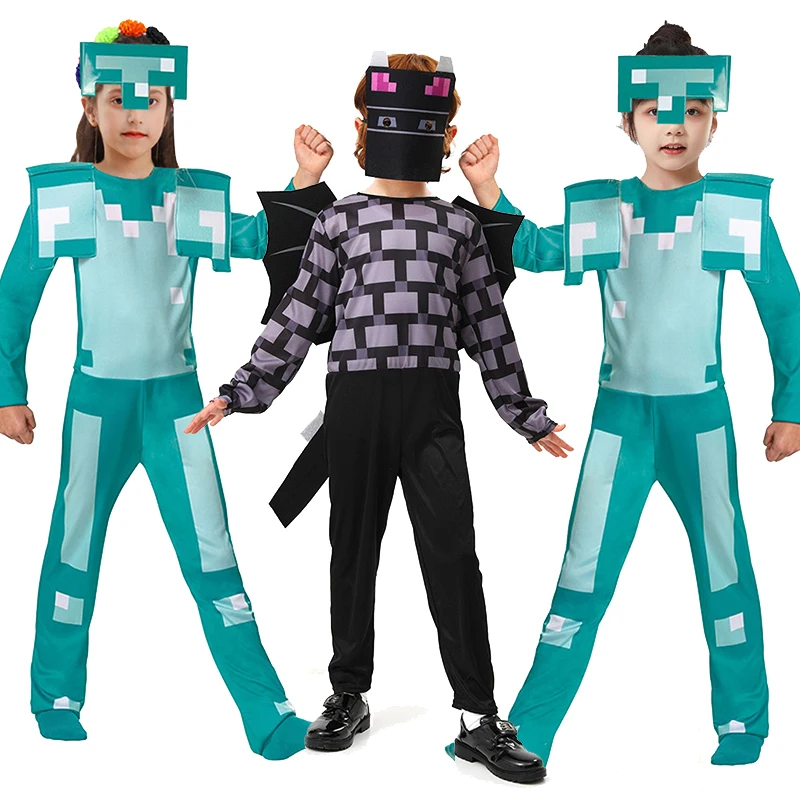Halloween Carnival Party Dress Mask Classic Creeper Anime Game Character Set Diamond Armor Cosplay Costume Children's Clothing