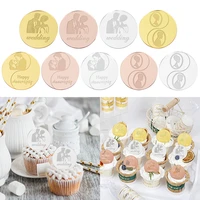 10pcs wedding cupcake topper rose gold silver acrylic round cake toppers bride groom cake dessert decor wedding party supplies