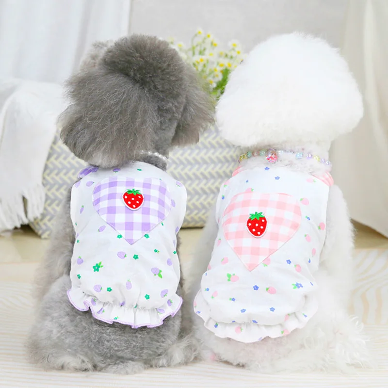 

Pet Skirt Suspender Bubble Skirt Pet Heart Strawberry Dress Plaid Cats Cute Skirt Dog Universal Cartoon Sweet Princess Dress