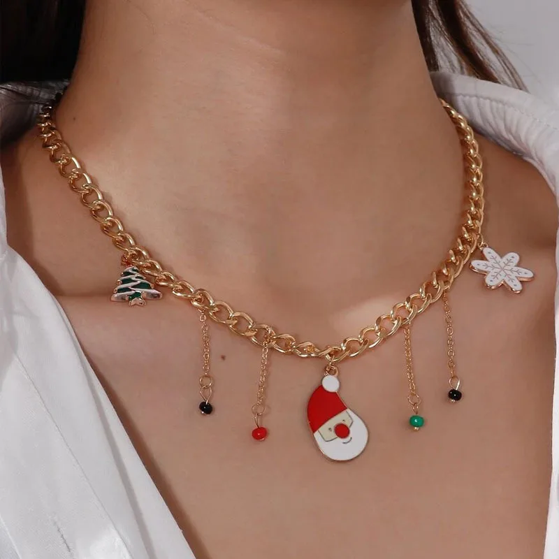 Комплект из колье и с подвеской в виде Санта-Клауса снеговика рождественской