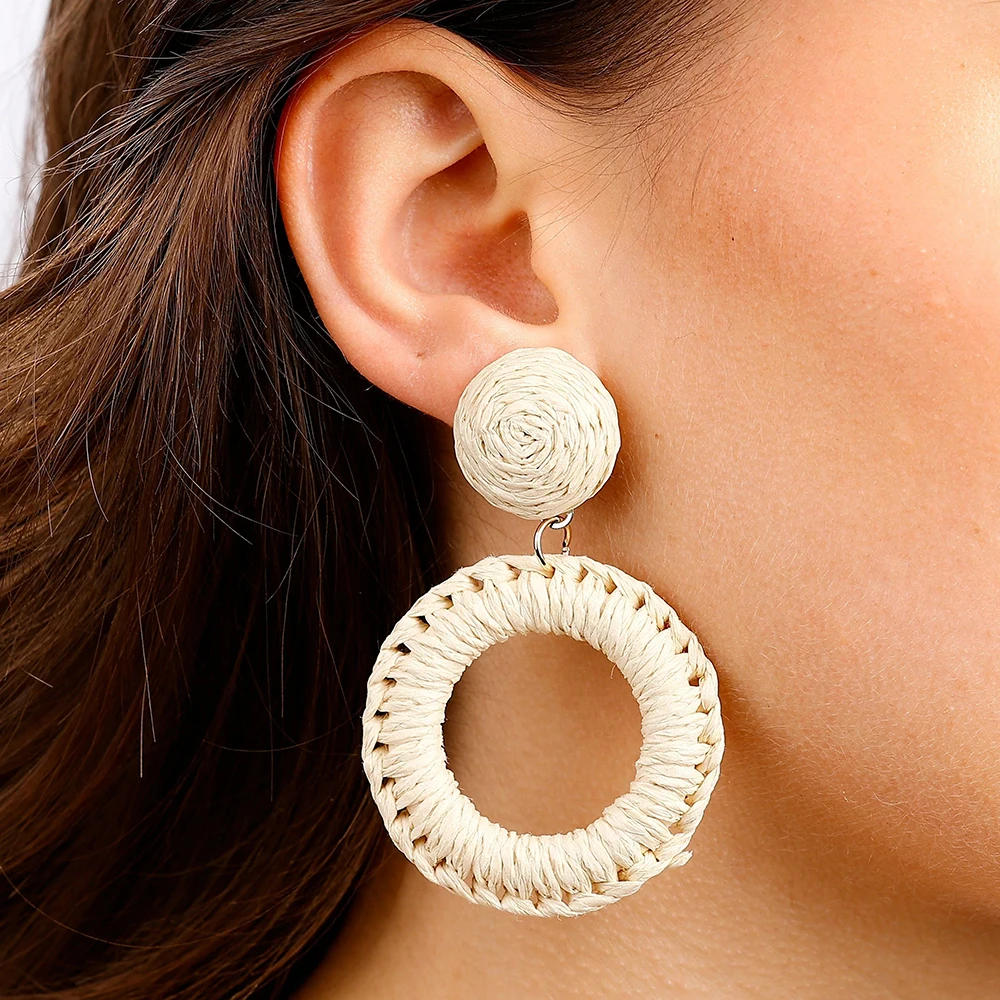 Женские плетеные серьги-подвески AENSOA круглые серьги из ротанга ручной работы в