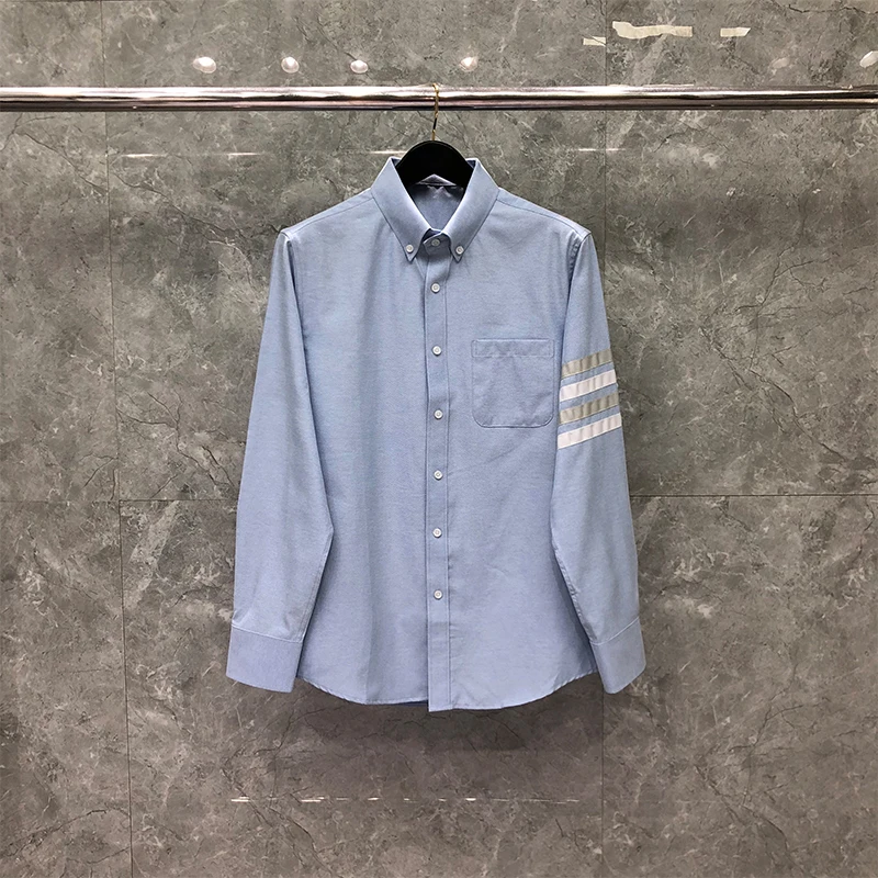 

Мужская рубашка в полоску TB THOM, хлопковая блузка из ткани Оксфорд серого и белого цветов, деловая рубашка в полоску, весна-осень