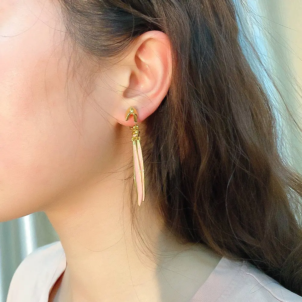 Fashion Lovely Shiny Rhinestone Pink Long Rabbit Ear Glaze Metal Design Drop Earrings for Women Girls Party Gift | Украшения и