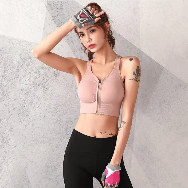 Спортивный бюстгальтер с передней молнией Противоударный красивой задней