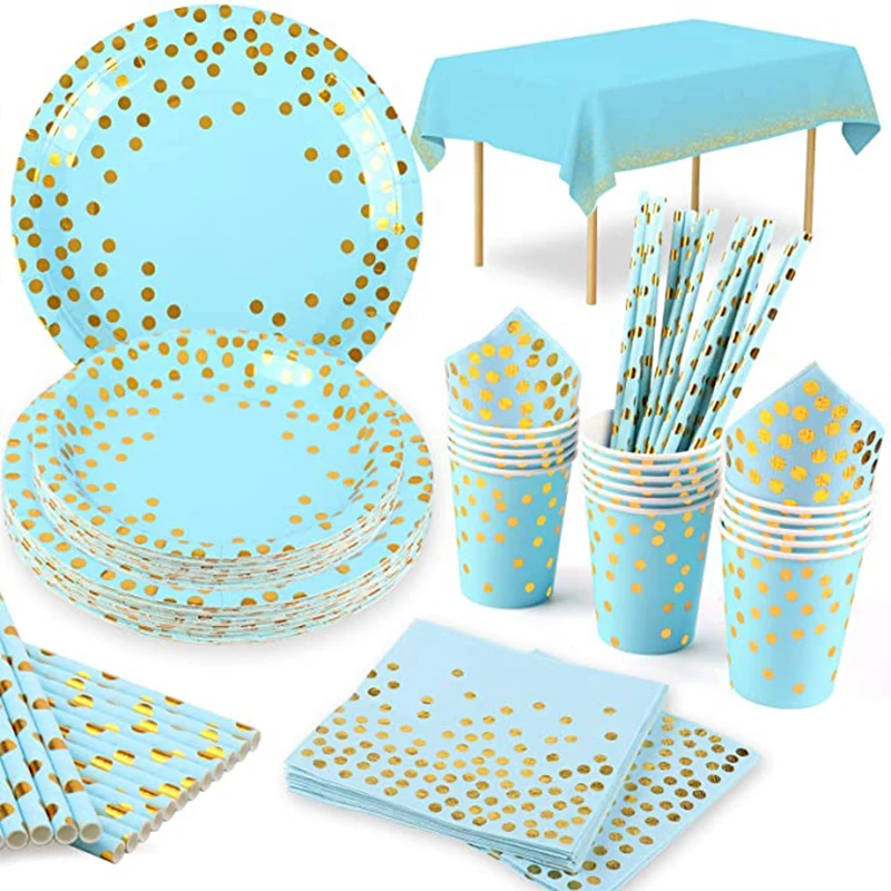 Blue Gold Baby Birthday Day Party Supplies Disposable Dinner