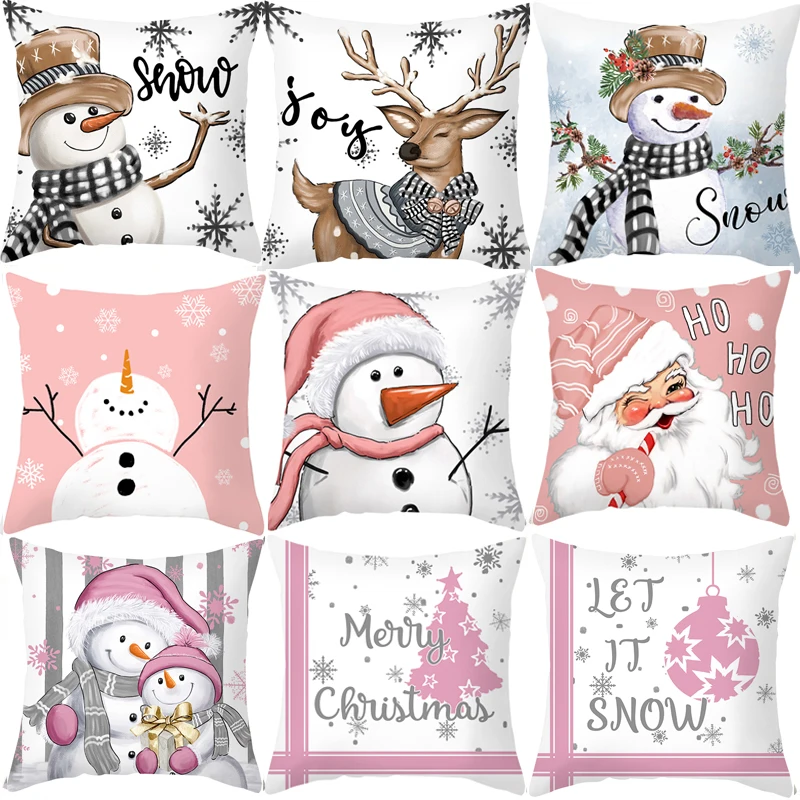 45x45cm Christmas Decoration Pillowcase Xmas Tree Elk Snowman Cottoon Pillow Case Happy New Year Cushion Cover 2024