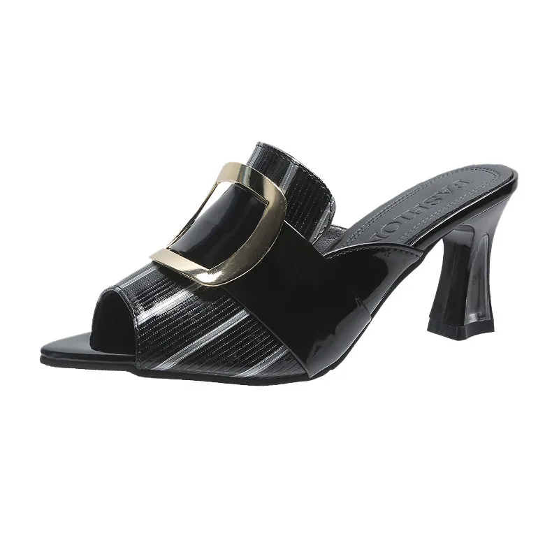 Мюли женские уличные на низком квадратном каблуке туфли-лоферы открытый носок