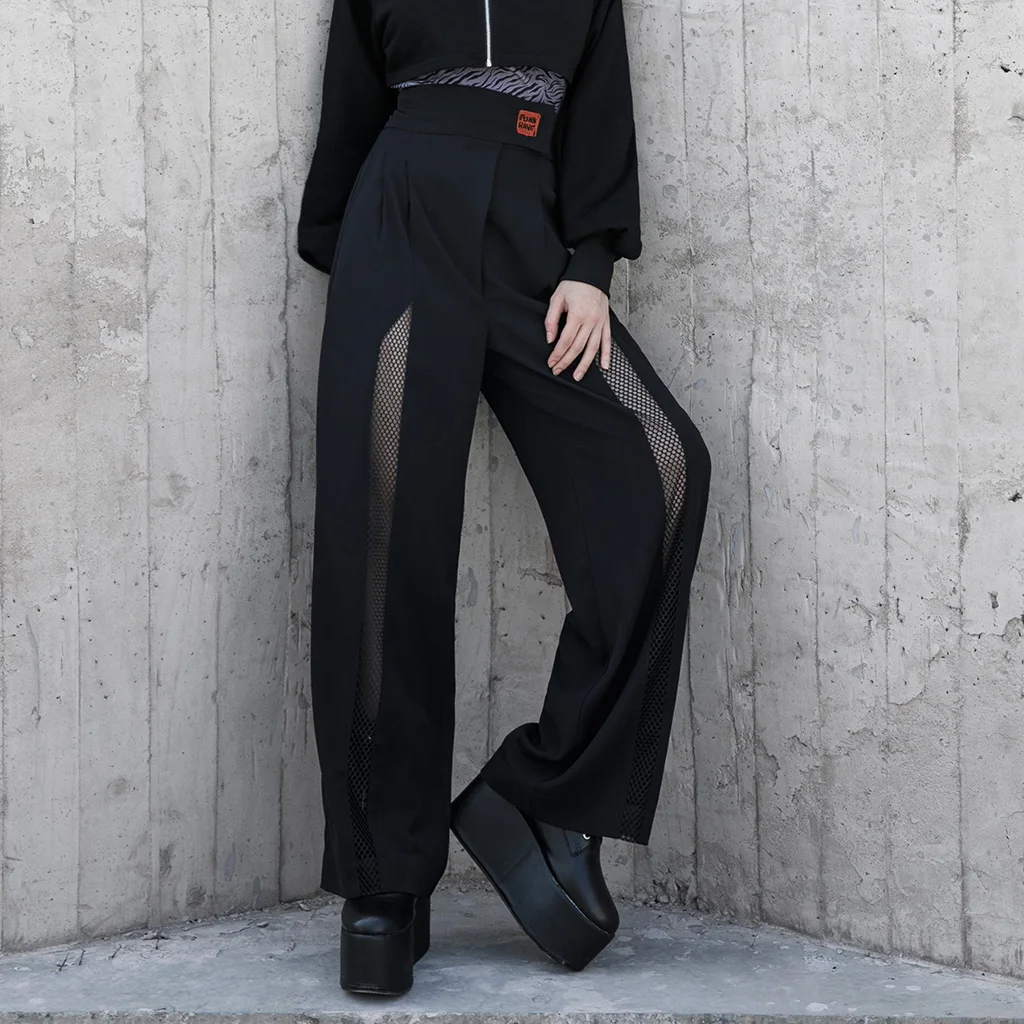 PUNKRAVE Women's Pants National Style High Waist Loose Wide-legged Pants Fashion Removable Strap Daily Straight Trousers