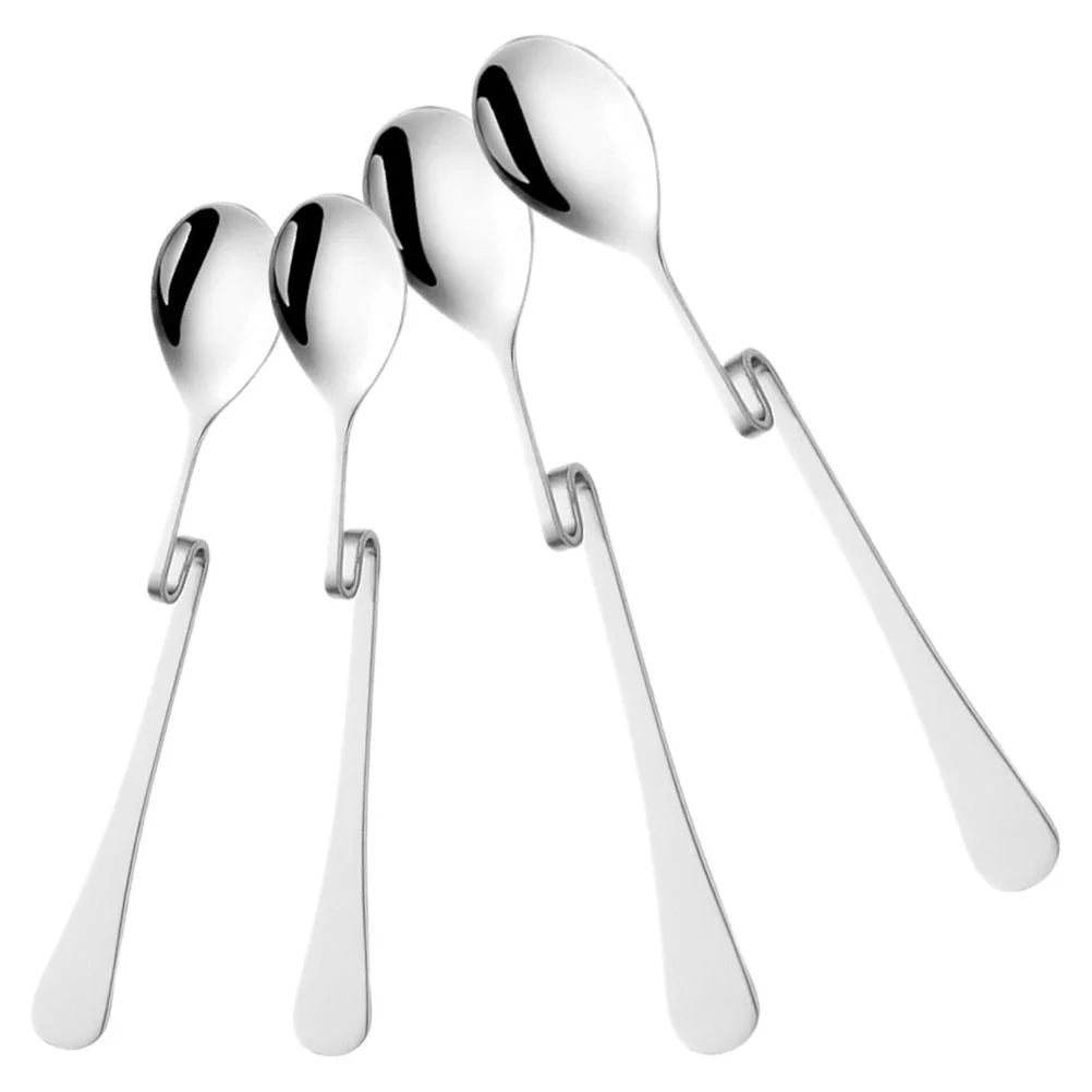 

4 Pcs Serving Spoons Stainless Steel Ice Cream Spoons Coffee Stirring Hanging Cup Mixing Honey Eating